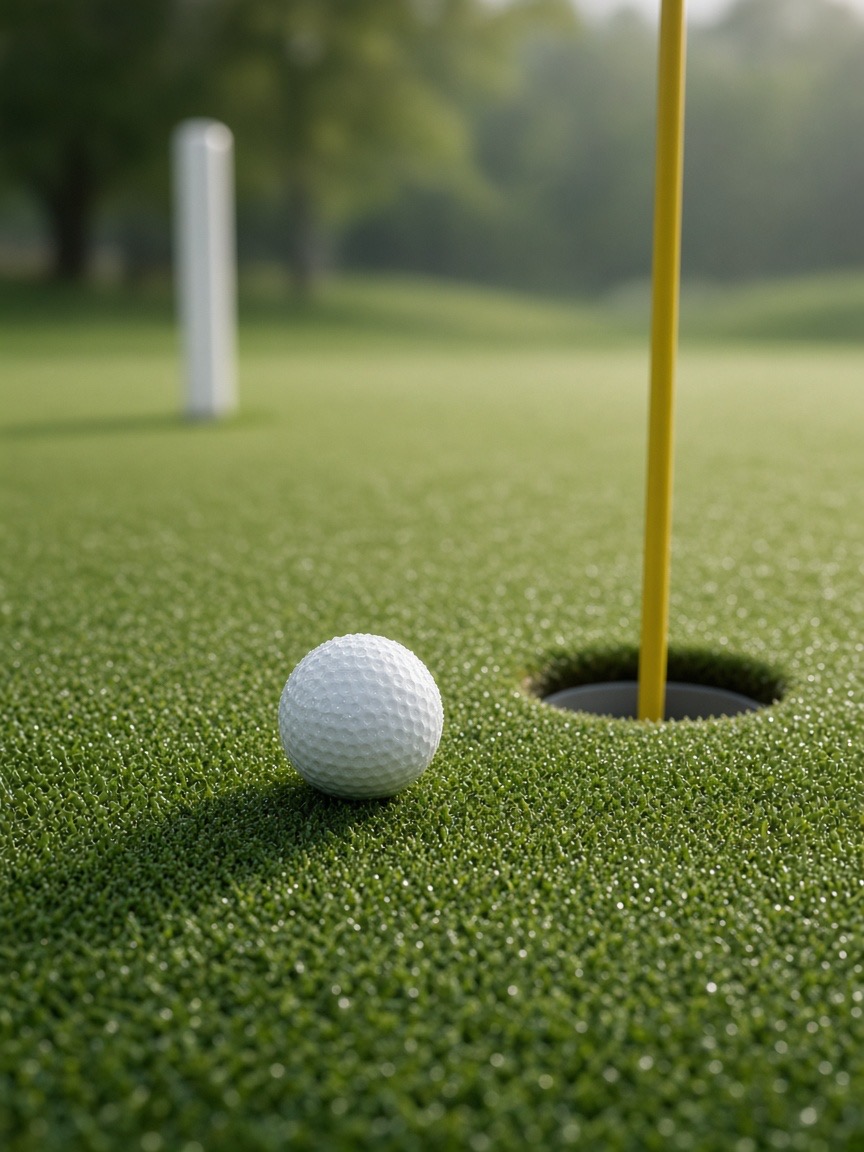 Golf ball beside the hole on a green